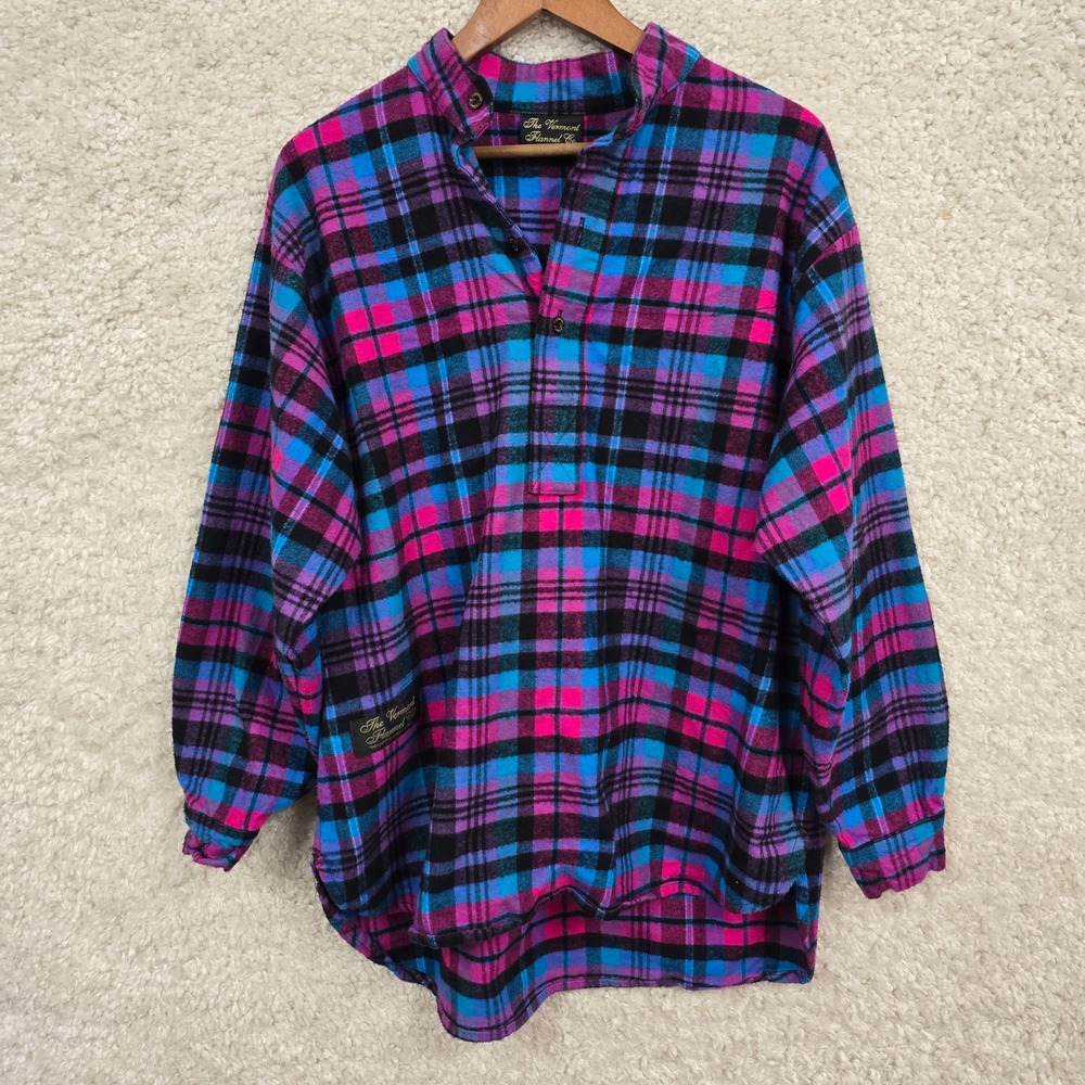 The Vermont Flannel Co Pullover‎ Mens Medium Pink Blue Plaid Henley Shirt